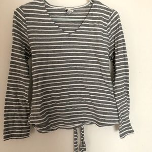 A new day Gray & White Striped Top with Ribbon